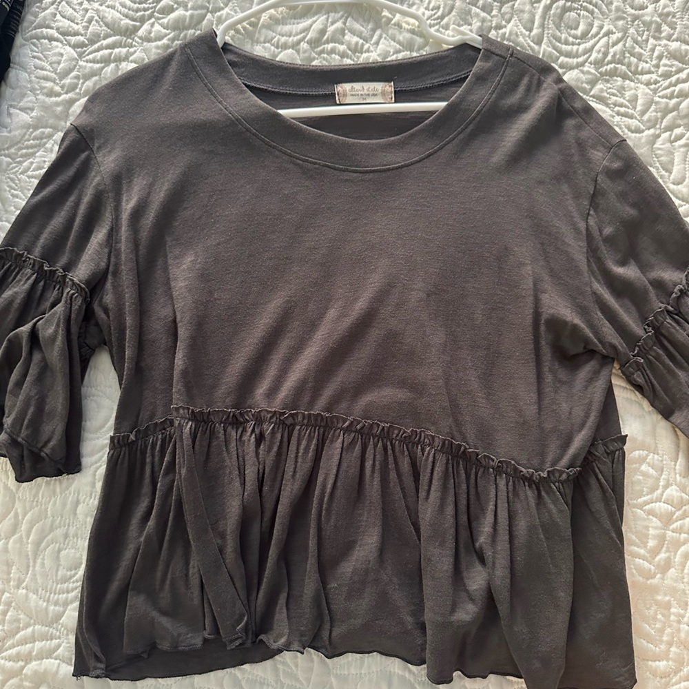 Altar'd State Charcoal Ruffle Blouse